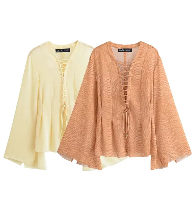 Модная свободная шифоновая рубашка со шнуровкой