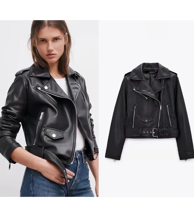 Женская короткая кожаная куртка Zara
