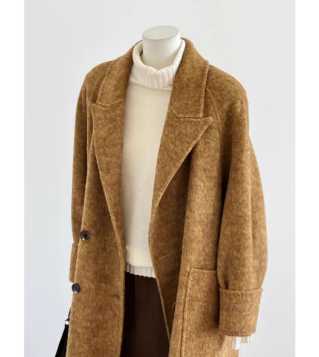 Текстурированное шерстяное пальто для женщин на осень и зиму