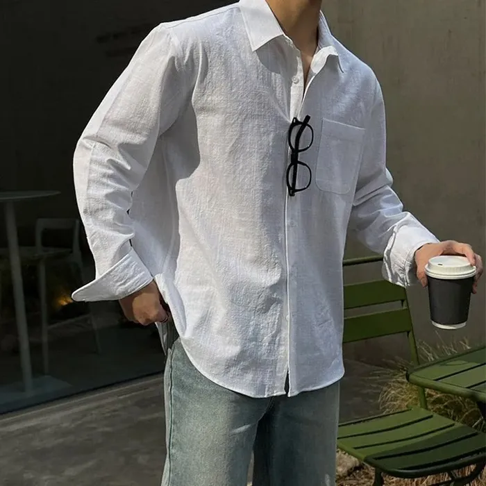 Летняя льняная рубашка для мужчин с длинными рукавами